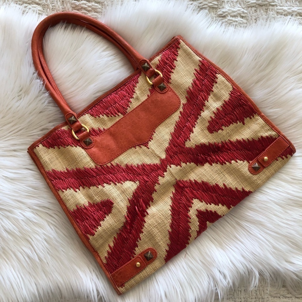 Rebecca Minkoff Diamond Raffia Orange Beach Tote